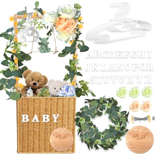 Image of Baby Shower Crate Closet, Lighted Large Hand-Woven Rattan Storage Crates with Handle, Baby Shower Gifts, Baby Welcome Box Nursery Basket for Newborn Boys Girls, Pregnancy Gifts for New Parents