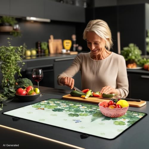 Image of Glass Ceramic Stove Top Cover Protector Anti-Scratch Induction Cooktop Cover Mat Foldable Flat Top Stove Cove, 29 x 21 Inch, Butterfly Daisy Four-Clover