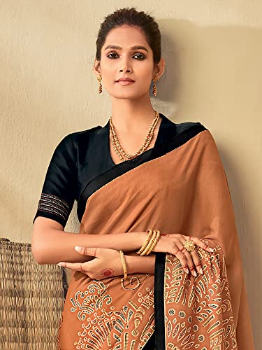 Image of AKHILAM Women's Abstract Tussar Silk Printed Saree With Unstitched Blouse Piece (KANTHA01 Parent)