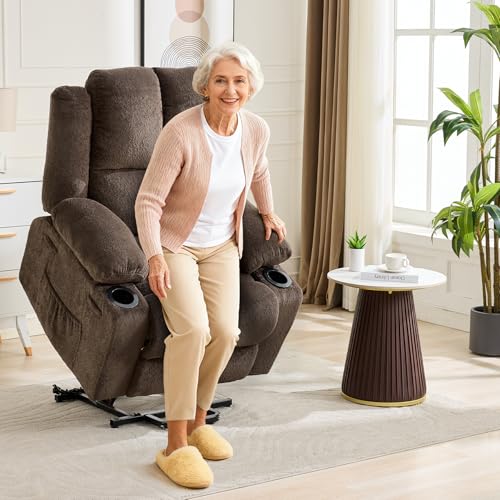 Image of Oversized Power Lift Recliner Chair for Elderly, 135 Lay Flat Electric Recliner with Massage & Heat, Stand Assist Lift Chair with 2 Cup Holders for Living Room,Brown