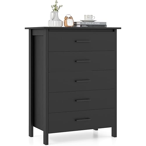 Giantex 5-Drawer Dresser for Bedroom, 41.5" Storage Cabinet with 5 Drawers, Anti-Tip Kit, Multipurpose Clothes Organizer, Chest of Drawers for Closet, Nursery, Entryway Storage Floor Cabinet, Black