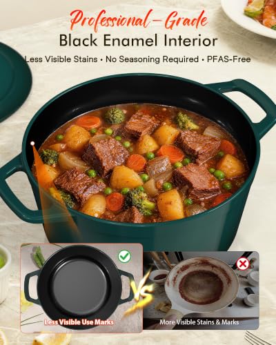 Image of Nuwave 6 Qt PFAS-Free Enamel Cast Iron Dutch Oven Pot with Lid, Pine Forest