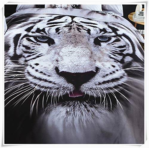 WWF Juego de 3 Piezas de Funda Nórdica para Cama Cabeza De Tigre De Bengala Blanca - Juego de Edredón - Microfibra Lavada Ultra Suave con Cierre de Cremallera (Color : Tiger Head, Size : USQueen)