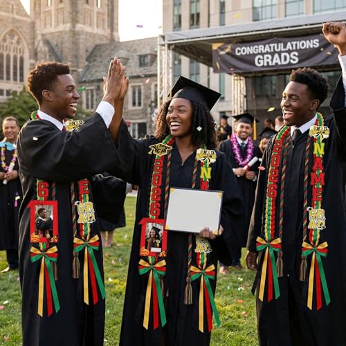 Hamdwerk African Kente Graduation Leis Stole Sash 2026, 69Pcs Black Women Girl Graduation Ribbon Leis Making Kits with Photo Frame Honor Cord, DIY Braided Necklace Decorations Congrats Grad Gifts by Hamdwerk - Image 5