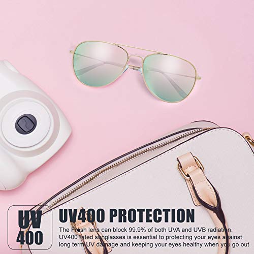 Image of The Fresh Classic Aviator Sunglasses for Men Women, Metal Frame Mirror Lens, Pilot Style, Includes Cleaning Cloth, Pouch