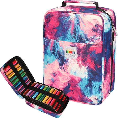Image of JAKAGO 274 Slots Colored Pencil Case Large Capacity Pen Holder for Artist Painter Zipper Organizer Bag for Marker Highlighter Storage Case for Office Sketch Travel Supplies(Fireworks)