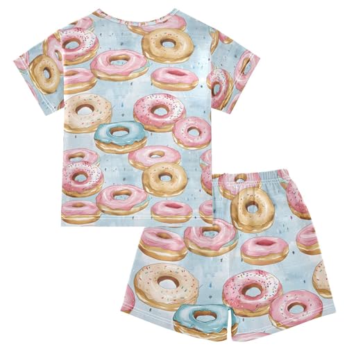 ALAZA Colored Donut Pajamas Set Short Sleeve Cotton Sleepwear Summer Pjs 2 Piece 5-14Y2