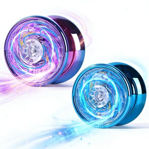 2-Pack Light Up Yoyo Set Magic Yoyo with Blue & Purple Lights Beginner Friendly Responsive Yoyo for Tricks Includes Protective Case and Accessories