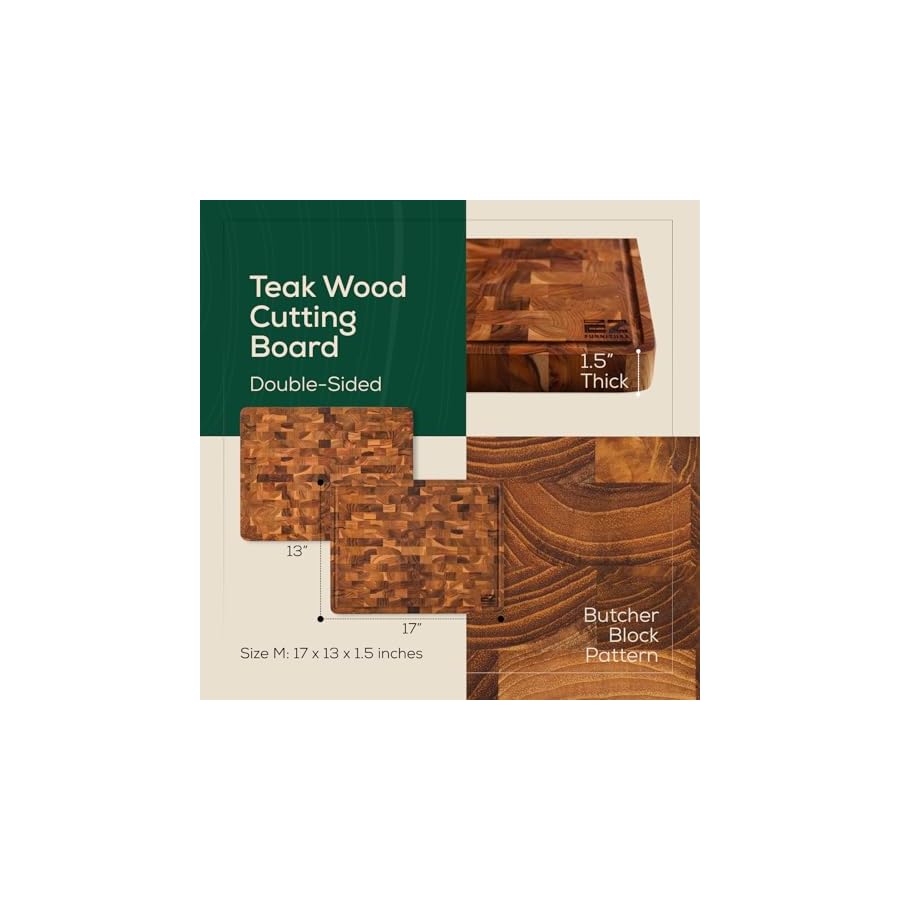 17x13-Inch-Teak-Cutting-Board-End-Grain-Cutting-Board-with-Juice-Groove-and-Handles-Wooden-Cutting-Boards-for-Kitchen-Wooden-Chopping-Board-for-Meat-Vegetables-Fruit EZ FURNITURE 17x13 Inch Teak Cutting Board, End Grain Cutting Board with Juice Groove and Handles, Wooden Cutting Boards for Kitchen, Wooden Chopping Board for Meat, Vegetables, Fruit