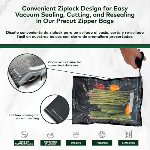 Image of Resealable Vacuum Seal Zipper Bags 11 inch x 24 inch (50 Count) 5.5 Mil (Black & Clear) Precut BPA Free Heavy-Duty Commercial Grade Reclosable Bag, Sous Vide, Meal Prep, Freezer Storage & Food Preservation