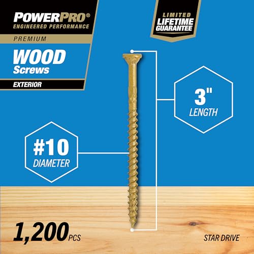 Image of Power Pro Premium Exterior Wood Screws, #10 x 3 Inch All-Purpose Deck Screws for Outdoor Projects, T-25 Star Bit Included, Bronze, 1200 Pieces | 967790V4