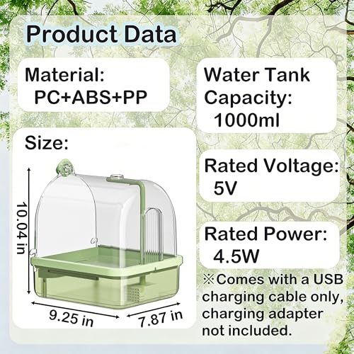 Image of Bird Bath for Cage Parakeets, Indoor Cockatiel Bathtub Shower with Pump, Parrots Shower Accessories for Birdcage, Parrot Bathtub with Shower Running Water for Finches, Canaries, Lovebirds (Green)