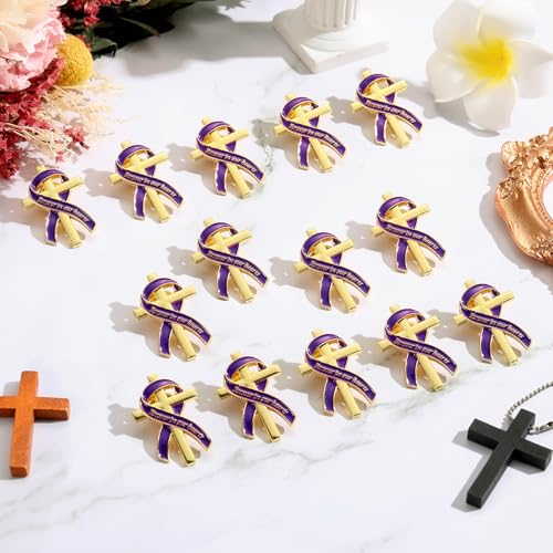 Image of Misdary Funeral Favors for Guests Funeral Memorial Pin Cross Ribbons Forever in Our Hearts Lapel Brooch Pin for Religious Christian Celebration of Life Mourning Remembrance Day
