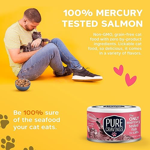Image of Pure Cravings Wet Cat Food Canned Salmon Cutlets in Gravy, 100% Mercury-Tested, Moist Can Fish for Cats, Grain-Free, Protein, Non-GMO, Pack of 12