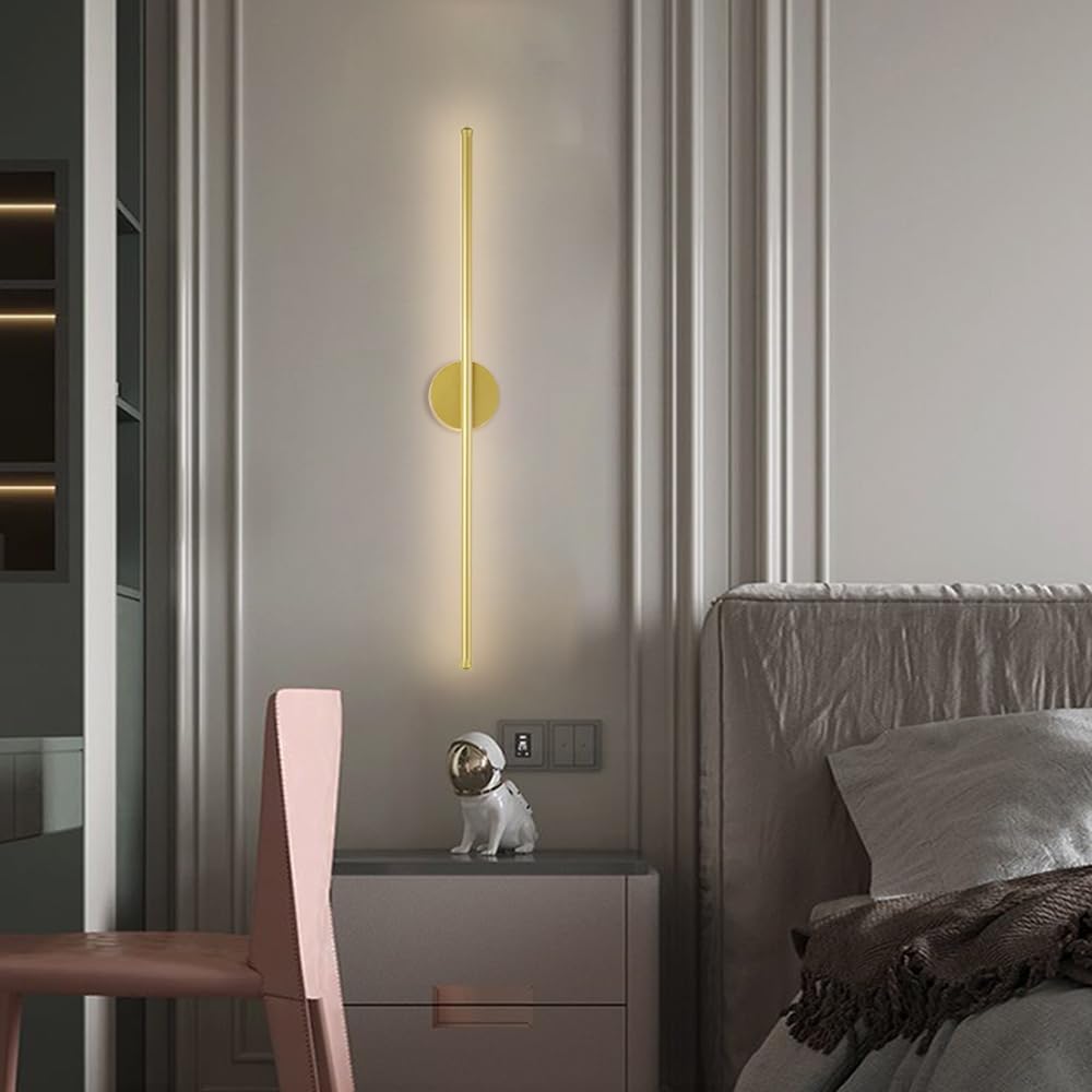Aplique de Pared Lineal Dorado Moderno, Tira de 3000 K, Accesorios de iluminación para baño con Base Redonda de Metal de 3,9 Pulgadas, lámpara de Pared LED de Tubo Largo