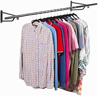 Direct Online Houseware House of Home Heavy Duty Wall Mounted Clothes Rail - Hanging Coat Rack Wardrobe Replacement - Clothes Storage & Organiser for Shirts, Coats, Jackets & Hat - Black, 4ft