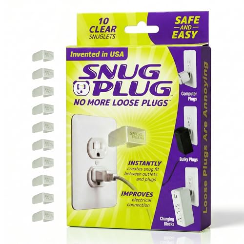 Snug Plug Loose Outlet Plug Fix & Outlet Insert | Prevent Plug from Being Unplugged & Save Money On Electricians Clear Plastic Plugs for Outlets Keep Loose Plugs Secure 10-Pack