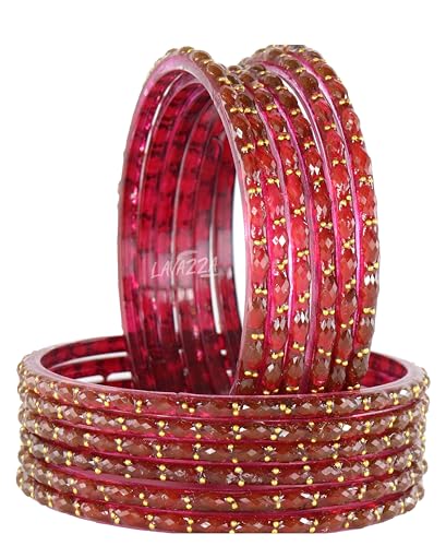 Image of LAVAZZA Raindrop Glass Bangles Set For Women & Girls with Zircon Diamond Stone & Beads | Trendy Transparent Crystal Glass Bangles | Fancy Kanch ki Chudi Set | Bangles for Wedding, Party- Set of 12