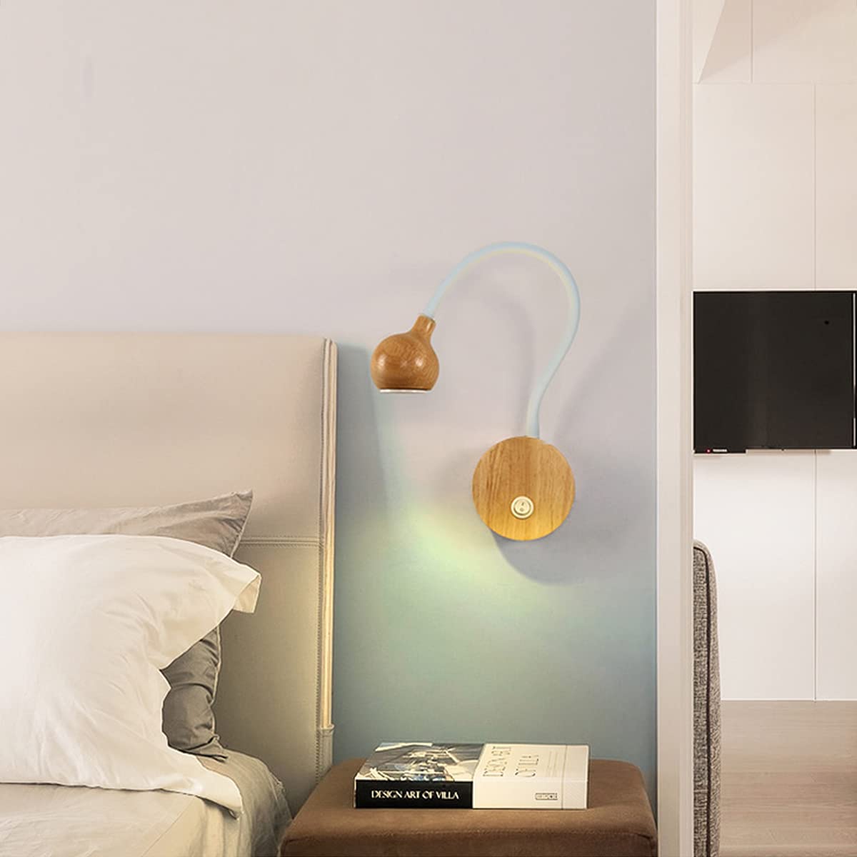 Aplique de Pared de Madera para Lectura, 3 W, LED Moderno, con Interruptor, Cuello de Cisne Flexible, para Dormitorio, mesita de Noche, 4000 K, Montaje en Pared, Foco, Luces de Lectura para Leer