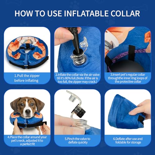 FWLWTWSS Halskrause Hund & Katze, Aufblasbarer Halskrause Hund Weich, Verstellbarer Schnalle, für Genesung Nach Operationen Oder Wunden, L