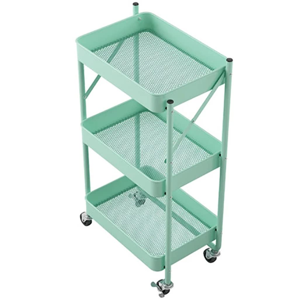 Chariot pliable en métal avec roues – Chariot utilitaire à roulettes à 3 niveaux pour cuisine, garde-manger et organisation de la maison