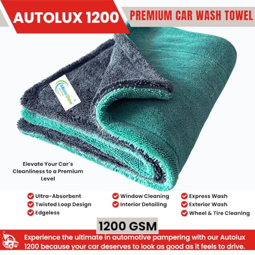 Image of 1200 GSM Microfiber Car Cleaning Cloth - Grey, Twisted Loop, Edgeless, Plush Pile Towel for Car Wash, Drying & Auto Detailing Green /Grey (Large 60cm x 40cm)