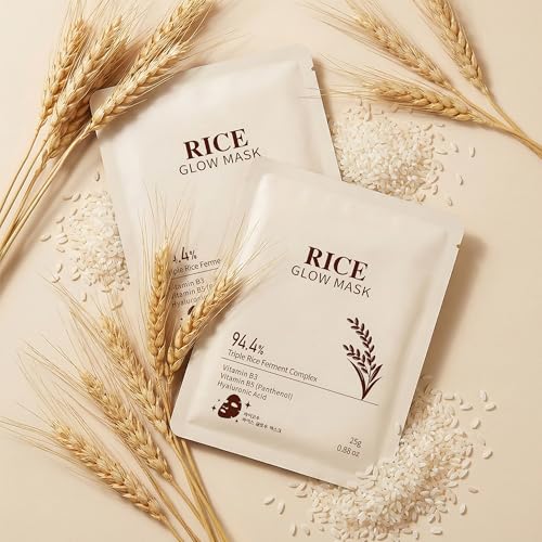 Image of 3 Pack Rice Glow Mask, Rejuvenating Clarity Collagen Essence Facial Mask with 94.4% Triple Rice Ferment Complex & Hyaluronic Acid, Soft Skin-Fitting Mask Deeply Hydrated Skin