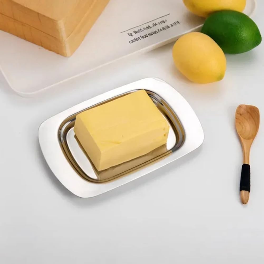 Piatto di Burro in Acciaio Inossidabile con Portametto di Formaggio/Contenitore Burroso di Stoccaggio del Coperchio