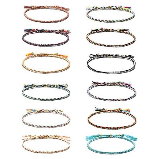 LEEQBCR 12 Piezas Pulseras Trenzada de Amistad Pulsera Multicolor Ajustable Trenzada para Hombres,Mujeres,Regalos de Cumpleaños