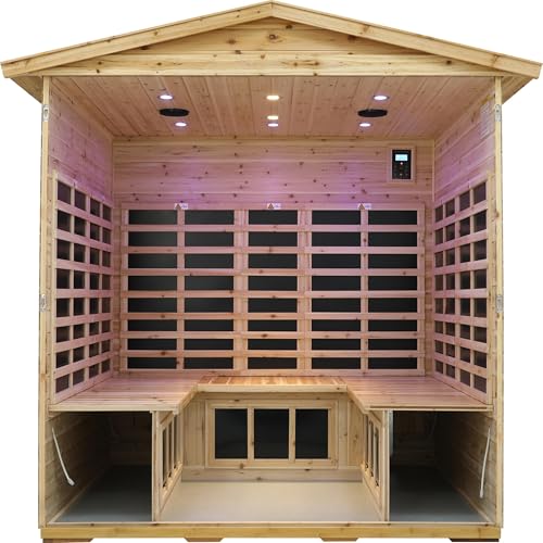 Image of LTCCDSS 5-Person Outdoor Far Infrared Sauna - Massive Interior- Low EMF Sauna for Home - Withstand Temp -5℉-104℉, Bluetooth Speakers, LED Reading Lamps, Chromotherapy Lights (81.1 * 60.6 * 83.5 inch)