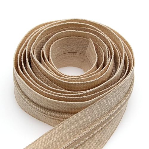 Image of M Fabrics 5 Meters Open Zipper with 10 Steel Zip Puller in Meter for Tailoring, Stitching, Bags and Purse (Open Ended Zip) - (5 Meter Roll + 10 Steel Zips Runner) - (Beige)