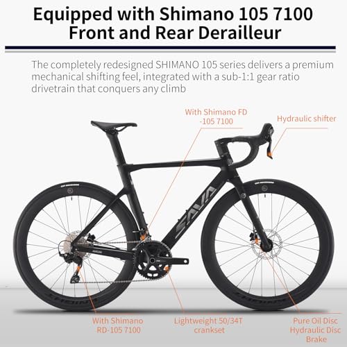 Image of SAVADECK A7L Carbon Road Bike, T800 Carbon Fiber Frame 700C Racing Bicycle with Shimano 105 R7100 24 Speed Groupset and Hydraulic Disc Brake, Ultra-Light Carbon Bike for Man and Women