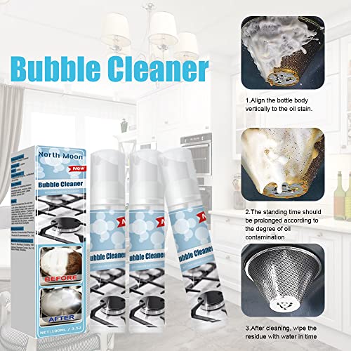 North Moon Bubble Cleaner Foam, 2023 New Upgrade Kitchen All-Purpose Bubble Cleaner Spray, Stubborn Grease & Grime Remover Bubble Spray(3 X 100Ml) #TOP3