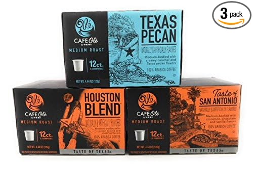 Cafe Ole Taste of Texas Gourmet Coffee K Cups Gift Assortment, 12ct. (36 Cups) Houston Blend, Texas Pecan, Taste of San Antonio
