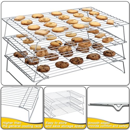 Image of Hunnycook Cooling Racks - 10 * 16 Inch 3PCS Stackable Tall Baking Racks, Stainless Steel Wire Rack for Baking Sheet, Cooling Racks for Cooking and Baking, Oven and Dishwasher Safe
