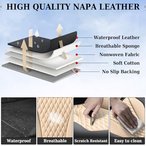 Image of Coverado Waterproof Nappa Leather Car Seat Covers, Automotive Seat Covers,Front Car Seat Cushion & Car Seat Protector, Black&Beige Seat Covers Universal Fit for Most Cars, SUVs, Trucks