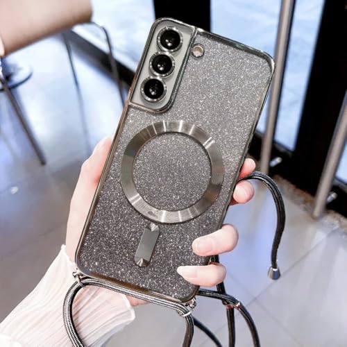 Coque Samsung S24 magnétique argentée anti-chute avec lanière de transport