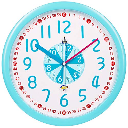 TXL Coloful Kids Wall Clock 12 Inch Silent Non Ticking Battery Operated Time Teaching Wall Clocks Analog Quartz Home Colorful Read Learn Time for Unisex Kid Room/Nursery Playroom/School(Beige)