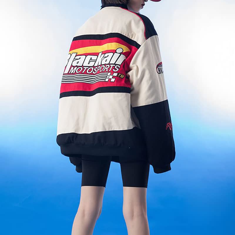 Retro Racing Jacket Letterman Baseball Bomber Varsity Jacket Baggy Y2K Clothing Motor Biker Racer Jacket Techwear2