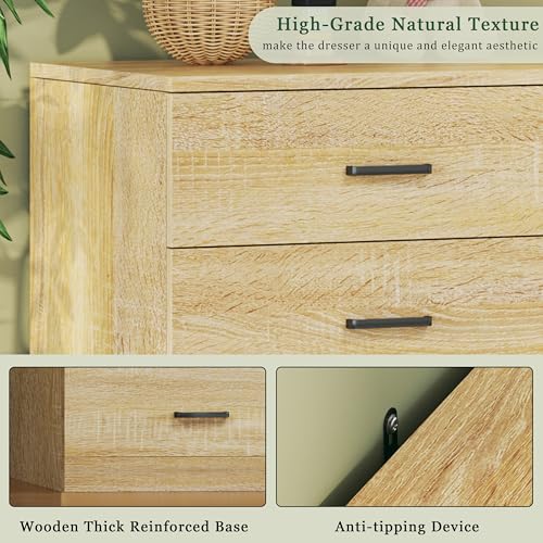 Image of 9 Drawer Dresser for Bedroom, 60'' Long Mid Century Modern Dressers TV Stand, Wood Vintage Chests of Drawers, Large Storage Organizer for Bedroom, Closet, Entryway, Natural Oak