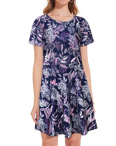Image of JOLIGAL Summer Dresses for Women Casual Short Sleeve Sundress Scoop Neck Beach T Shirt Dress with Pockets 2026