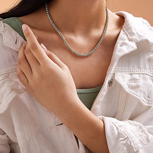 Ailpiwe Silver Chain For Men, 4Mm Stainless Steel Wheat Chain Necklace, Franco Necklace Chain For Women Mens #TOP2