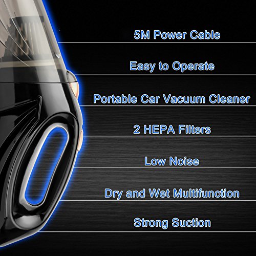 Reserwa Aspirateur de Voiture 12V 106W Aspirateur Portable Aspiration Plus Puissante Aspirateur à Main Automatique Cordon d'alimentation Sac de Transport Brosse de Nettoyage (Noir) - Image 7
