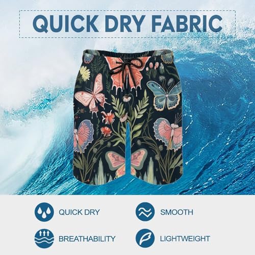 Men's Swim Trunks Quick Dry Board Shorts with Pockets Beach Shorts Butterfly Botanical Print Bathing Suits for Men3