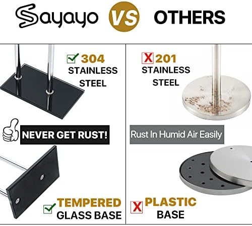 Sayayo Toilet Roll Holder Free Standing Chromed Toilet Paper Holder for Bathroom, SUS304 Stainless Steel Poles and 12MM Thick Tempered Glass Base, Additional Storage Stand for 3-4 Rolls (70CM Height)