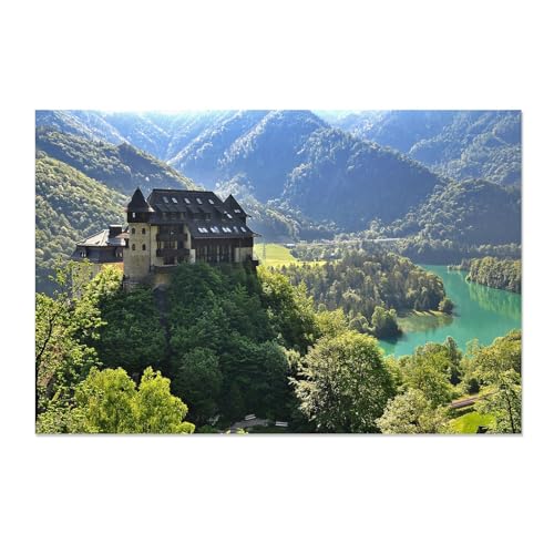 Impression sur toile château et lac d'une élégance moderne pour grand salon