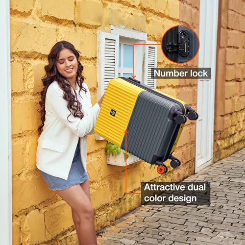 Image of Nasher Miles Istanbul Hard-Sided ABS and PC Cabin Luggage 20 inch | 55cm | 8 Wheels Small Trolley Bag for Travel | Suitcase (Yellow Grey)