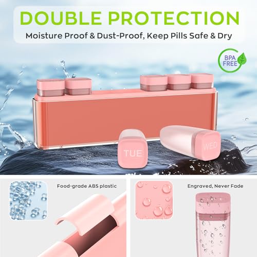 Image of Weekly Pill Organizer 1 Time a Day, HIONXMGA Portable Detachable Travel Pill Box 7 Day, Large Once Daily Pill Holder Case, Color-Coded Dispenser for Vitamin Medicine Supplement Fish Oil, Orange Pink