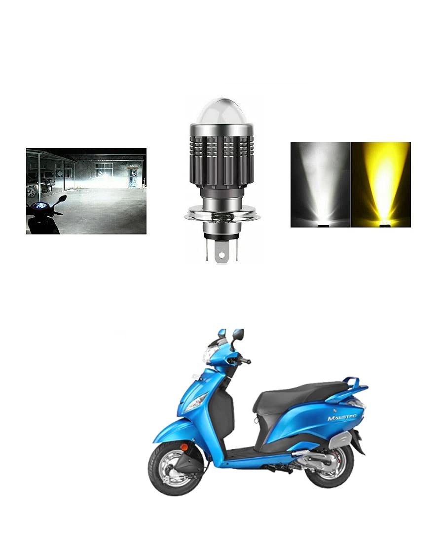 PRIKNIK Led Headlight Bulb with Lens 28W Two Color White/Yellow Light H4 Lamp Compatible With H-ero Maestro