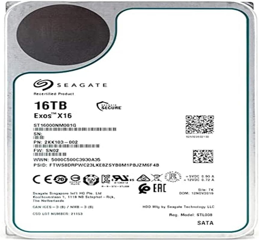 Seagate 16TB Exos X16 7200 RPM 512e/4Kn SATA 6Gb/s 256MB Cache 3.5-Inch Enterprise Hard Drive ST16000NM001G (Renewed)